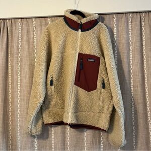 Men's Classic Retro-X® Fleece Jacket Cream and Maroon Size Medium